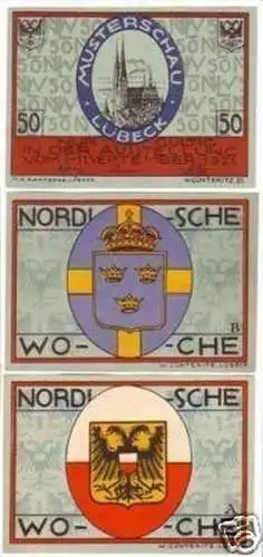 3 Banknoten Notgeld Nordische Woche Lübeck 1921