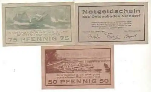 3 Banknoten Notgeld Ostseebad Niendorf 1921