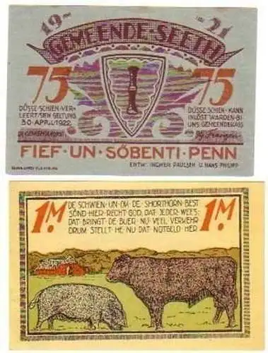 2 Banknoten Notgeld der Gemeinde Seeth 1921