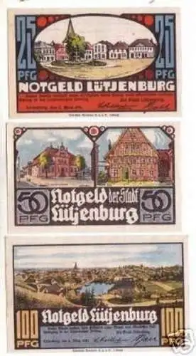 3 Banknoten Notgeld Stadt Lütjenburg 1921