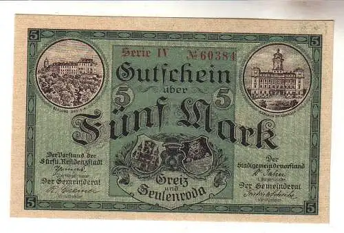 5 Mark Banknote Groß-Notgeld der Städte Greiz Zeulenroda 1918