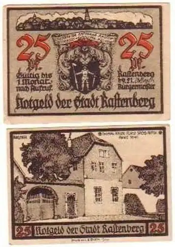 2 Banknoten Notgeld der Stadt Rastenberg 1921