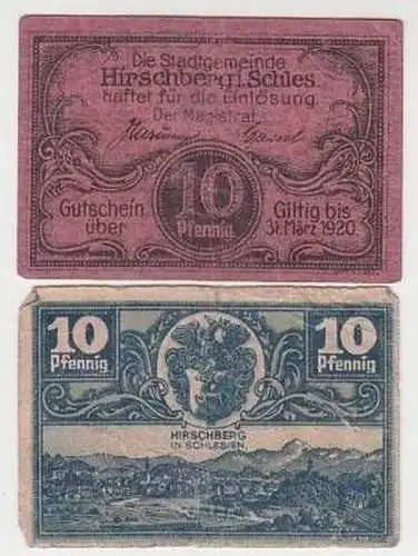 2 Banknoten Notgeld Hirschberg in Schlesien 1920