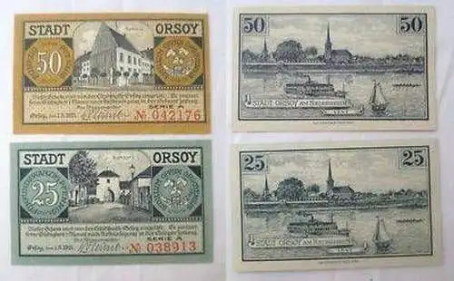 2 Banknoten Notgeld der Stadt Orsoy 1921