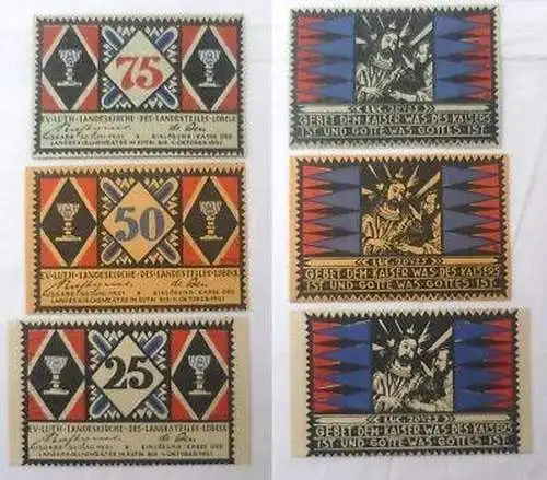 3 Banknoten Notgeld ev. luth. Landeskirche Lübeck 1921