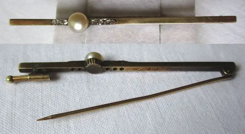 hochwertige Brosche aus 585er Gold mit 5 Edelsteinen & Perle (124905) 0