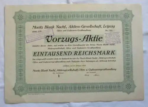 1.000 RM Aktie Moritz Blank Nachf. AG Leipzig 19.02.1925 (146963)