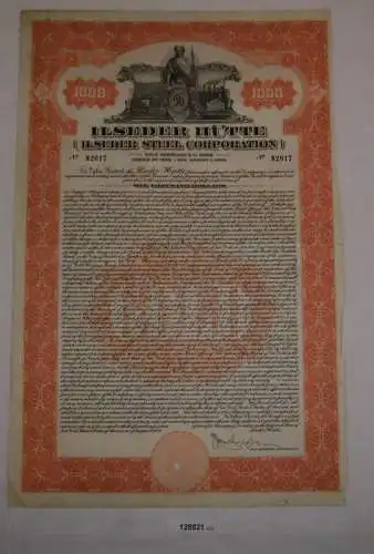 1000 Dollar Aktie Ilseder Hütte (Ilseder Steel Cooperation) August 1928 (128821)