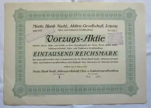 1.000 RM Aktie Moritz Blank Nachf. AG Leipzig 19.02.1925 (147190)