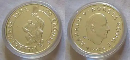 100 Kronen Silber Münze Norwegen Olympiade 1994 Eishockey 1992 (126273)