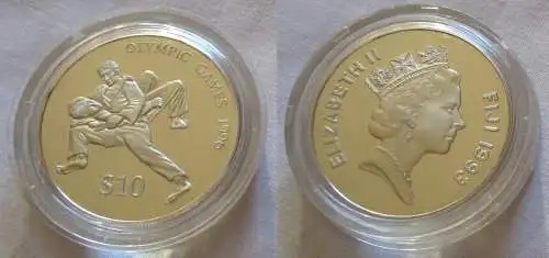 10 Dollar Silber Münze Fiji Fidschi Olympiade Atlanta 1996 2 Judoka PP (125945)