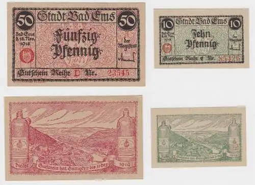 10 + 50 Pfennig Banknote Notgeld Stadt Bad Ems 18. November 1918 (135909)