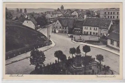 45079 Ak Leimbach - Gesamtansicht mit Straßen, Denkmal und Geschäften 1930