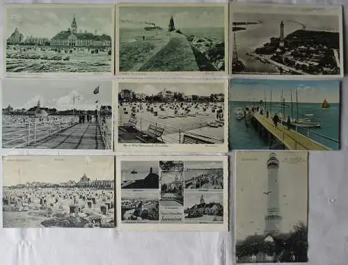 94188/9 Ak Swinemünde - Leuchtturm, Strand, Seesteg Ostmole usw. um 1920