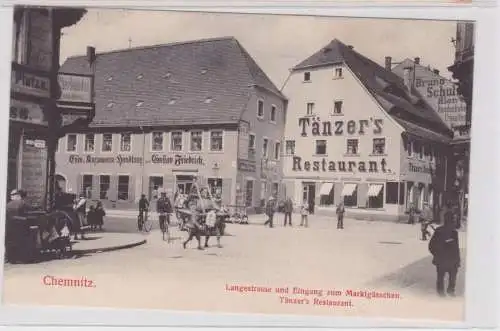 906325 Ak Chemnitz Langestrasse mit Tänzers Restaurant um 1900