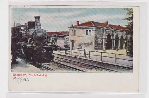 905691 Ak Chemnitz Nicolaibahnhof mit Dampflokomotive 1906