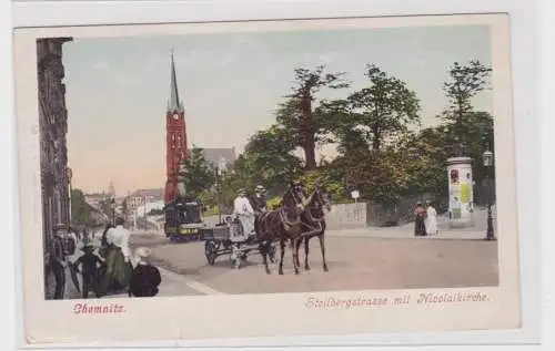 906300 Ak Chemnitz Stollbergstraße mit Nicolaikirche um 1900