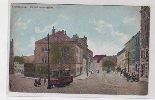 904930 Ak Chemnitz Dresdnerstraße mit Straßenbahn 1911