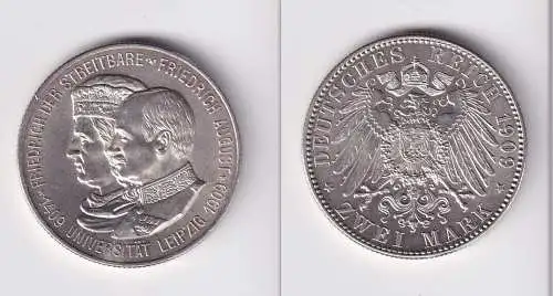 2 Mark Silber Münze Sachsen Universität Leipzig 1909 Jäger 138 vz (165427)