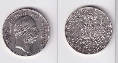 2 Mark Silber Münze Sachsen König Georg 1904 auf den Tod vz (165402)