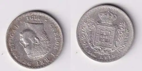 500 Reis Silber Münze Portugal 1891 f.vz KM 535 (165203)