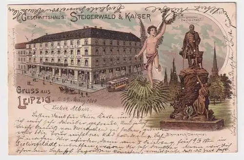 99370 Ak Lithographie Gruß aus Leipzig Geschäftshaus Steigerwald & Kaiser 1904