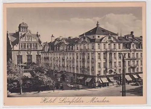 90185 Ak München - Hotel Leinfelder, Straßenansicht mit Oldtimern