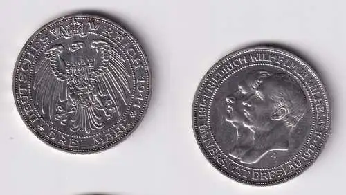 3 Mark Silbermünze Preussen Universität Breslau 1911 Jäger 108 vz (165436)