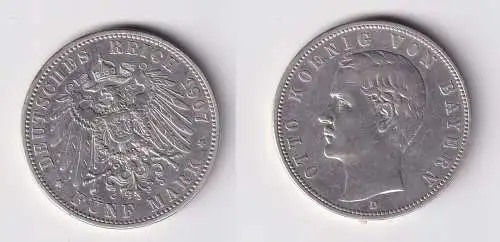 5 Mark Silbermünze Bayern König Otto 1907 Jäger 46 ss (165786)