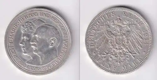 5 Mark Silbermünze Anhalt Silberhochzeit 1914 Jäger 25 vz+ (165368)