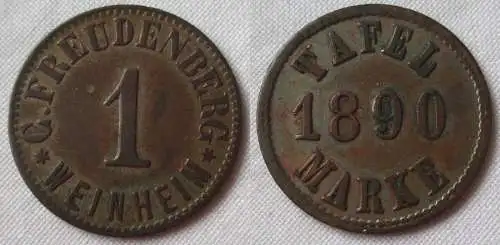 Bronze Wertmarke 1 Tafelmarke C.Freudenberg Weinheim 1890 (155170)