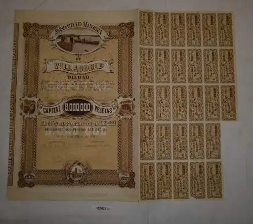 500 Pesetas Aktie Sociedad Minera de Villaodrid Bilbao 6. April 1918 (128826)