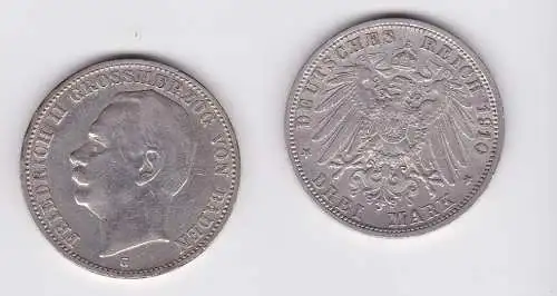 3 Mark Silbermünze Baden Großherzog Friedrich II 1910 Jäger 39  (124282)