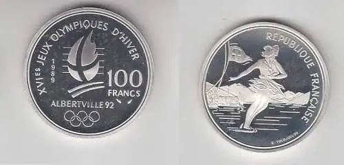 100 Franc Silber Münze Frankreich Olympia 1992 Albertville Eiskunstlauf (116551)