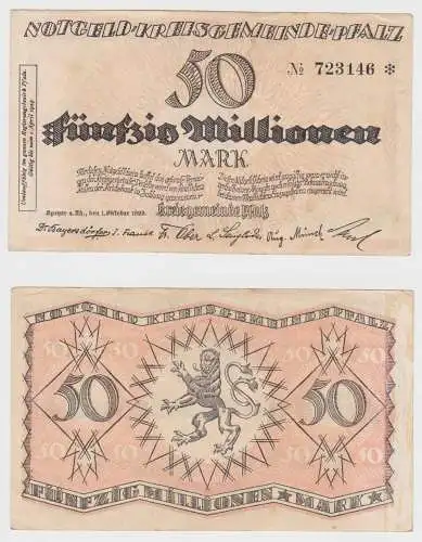 50 Millionen Mark Banknote Notgeld Kreisgemeinde Pfalz Speyer 1.10.1923 (153782)