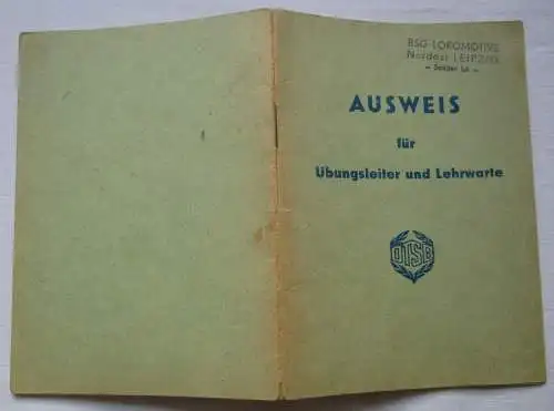 Ausweis für Übungsleiter und Lehrwarte BSG Lokomotive Nordost Leipzig (124844)