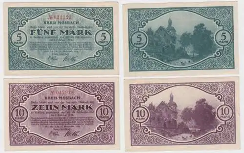 5 & 10 Mark Banknoten Notgeld Kreis Mosbach 15.11.1918 (140124)