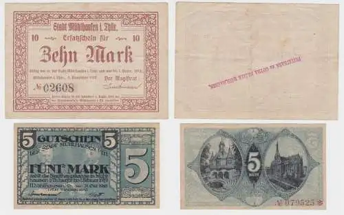 5 & 10 Mark Banknoten Notgeld Stadt Mühlhausen in Thüringen 1918 (115095)