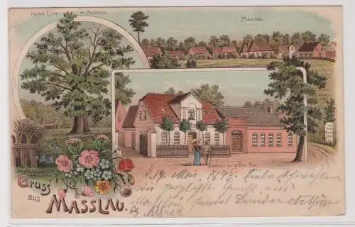 901062 Ak Lithographie Gruß aus Masslau Gasthaus zur grünen Aue usw. 1898