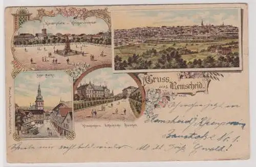 99639 Lithographie Ak Gruss aus Remscheid - Kaiserplatz, Markt, Krankenhaus 1907