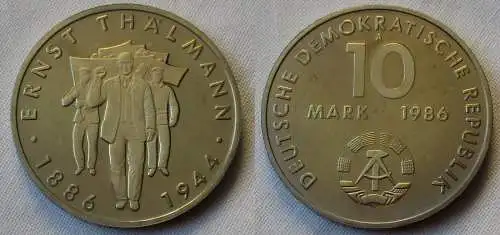 DDR Gedenk Münze 10 Mark Ernst Thälmann 1986 PP (118731)