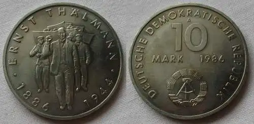 DDR Gedenk Münze 10 Mark Ernst Thälmann 1986 Stempelglanz (155911)