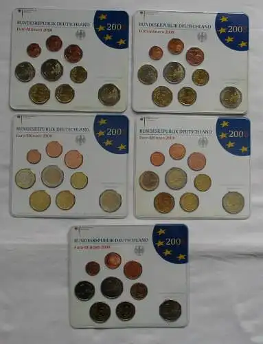 BRD Lot von 5 x KMS 2008 A,D,F,G,J mit 2 € Hamburg Komplett Stgl. (101726)