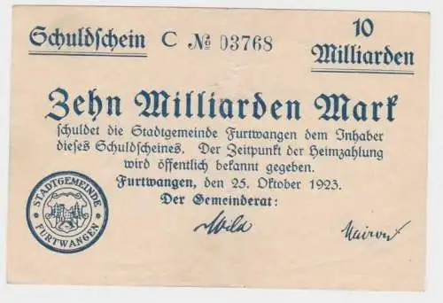 10 Milliarden Mark Banknote Gemeinderat Furtwangen 5.11.1923 (140385)