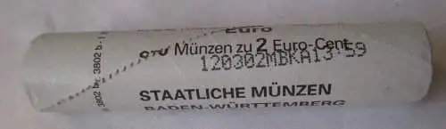 Deutschland BRD 2 Euro-Cent Rolle mit 50 x 2 Cent Euromünzen Karlsruhe (119367)