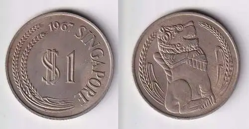 1 Dollar Kupfer-Nickel Münze Singapur Singapore 1967 vz (148385)