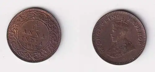 1/12 Anna Kupfer Münze Indien 1915 vz (155492)