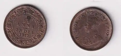 1/12 Anna Kupfer Münze Indien 1917 vz (151209)