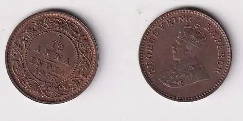 1/12 Anna Kupfer Münze Indien 1933 vz+ (158919)