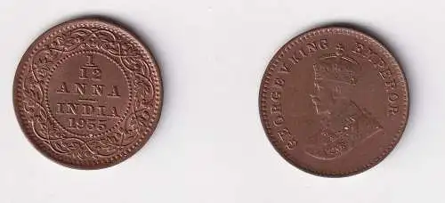 1/12 Anna Kupfer Münze Indien 1935 vz/Stgl. (158458)